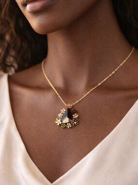 Gold Smoky Champagne Crystal Floral Pendant Necklace (Adjustable 39–43cm)